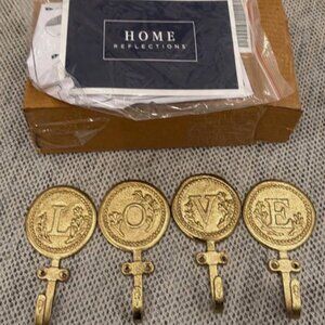 Home Reflections Brass Wall Hooks Gold Home NEW
